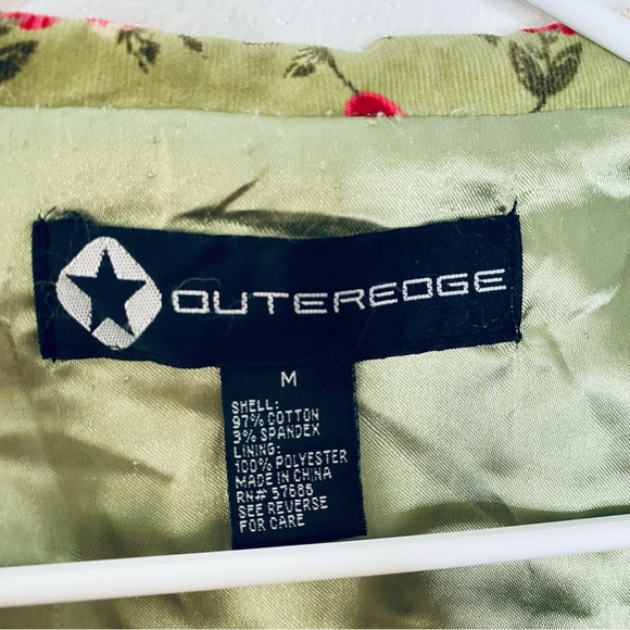 Outer Edge Boho Green Floral Corduroy Button Front Blazer Jacket Medium - Picture 7 of 7